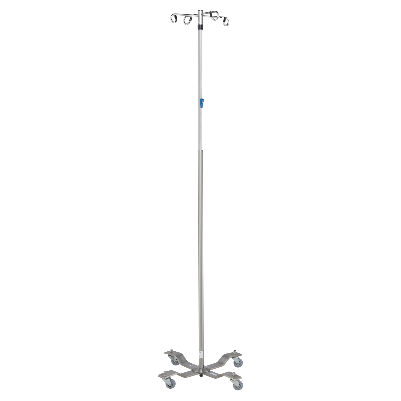 Blickman 8889SS-4 Heavyweight 4-Leg Stainless Steel IV Stand, Thumb Control, 4 Hooks | QuinceMedical.com