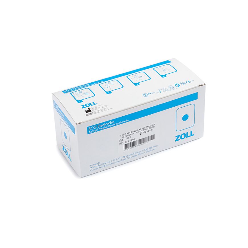5 ECG RECTANGULAR ELECTRODES, 10 SHELF CARTONS / CASE (500)