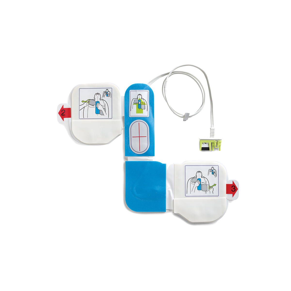 CPR-D·padz® one piece electrode pad with Real CPR Help®.  Supplied with rescue accessory kit.  Five (5) year shelf-life.