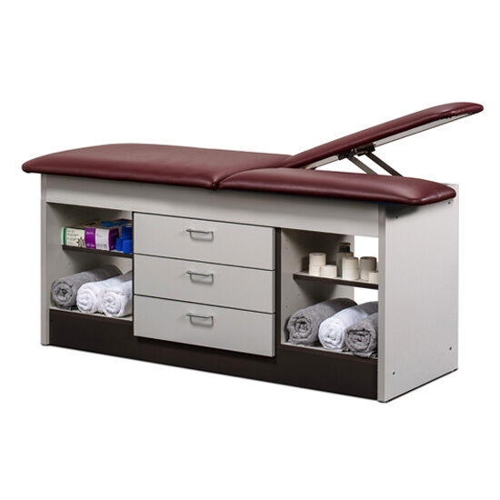 Clinton 98013-58DL Sports Training Table with Flat Top, Center Drawers, Open Storage & Double Leg Lift