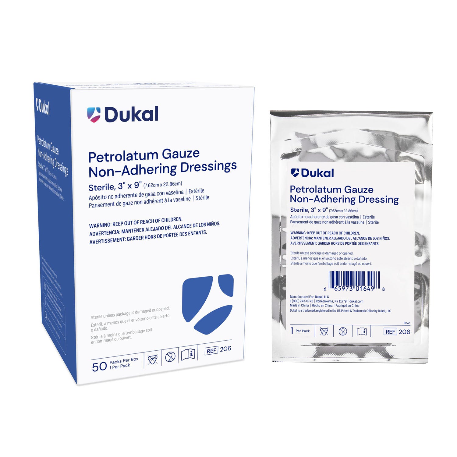 Dukal Petrolatum Gauze Dressing, 3 x 9", Sterile, 1/pk, 50 pk/bx