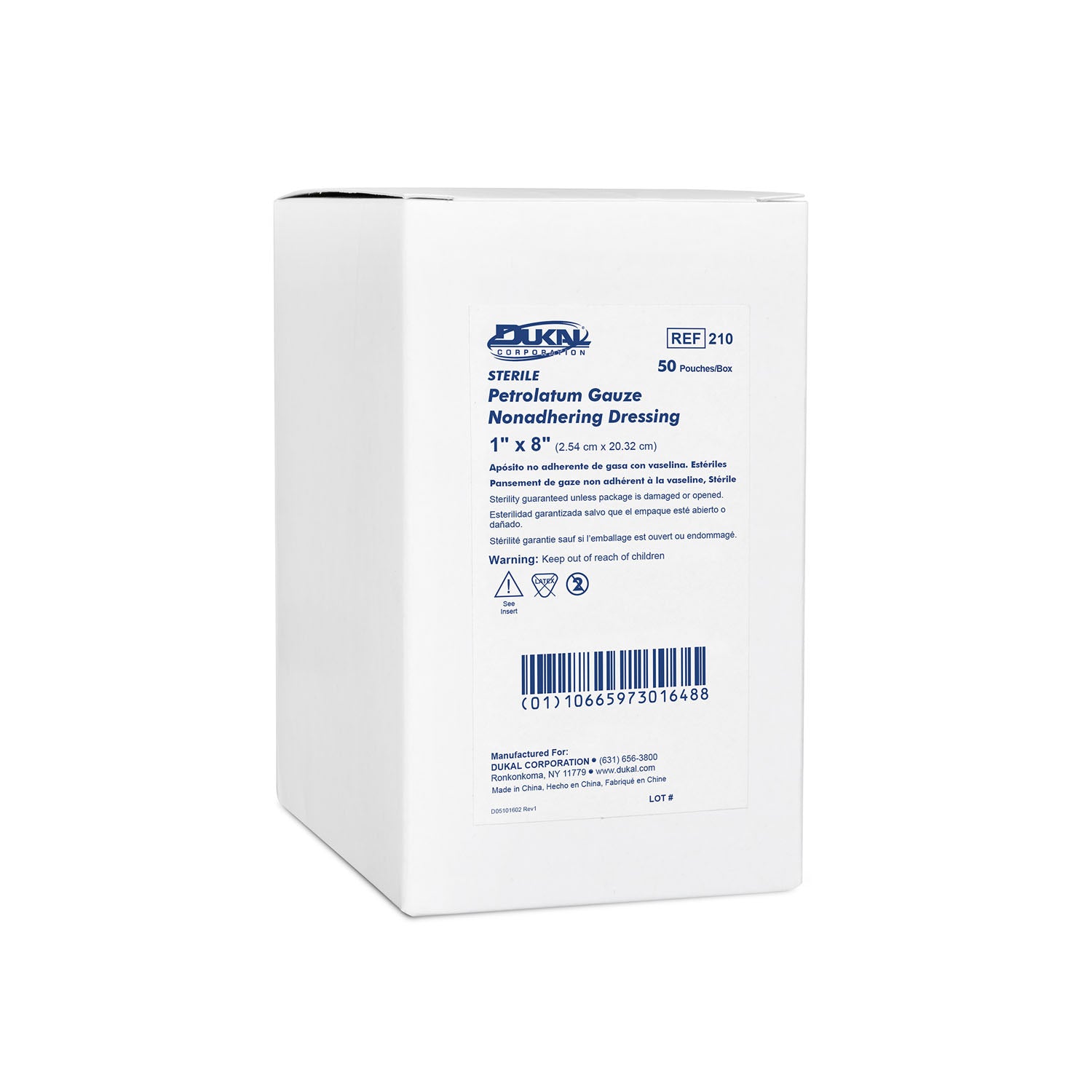 Dukal Petrolatum Gauze Dressing, 1 x 8", Sterile, 1/pk, 50 pk/bx
