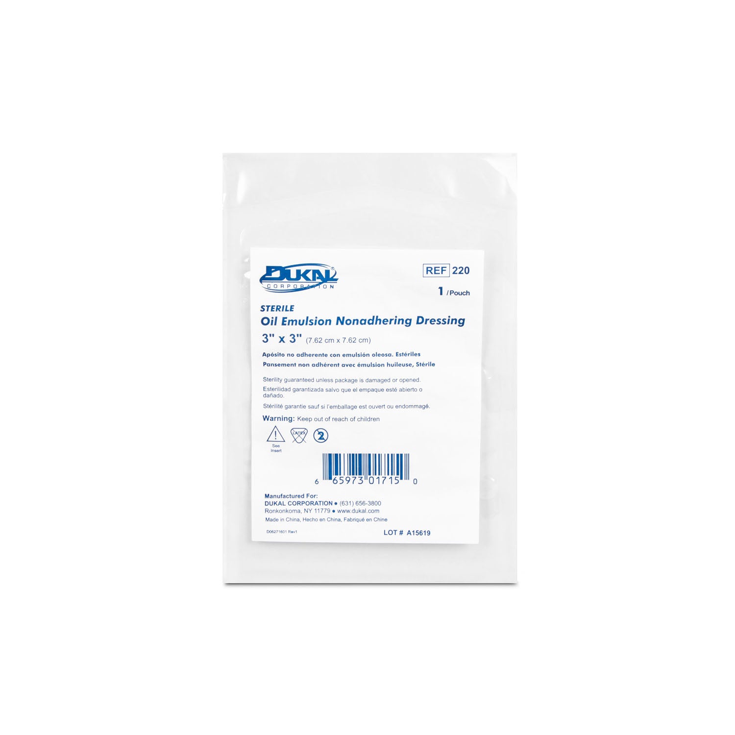 Dukal Oil Emulsion Dressing, 3 x 3", Sterile, 1/pk, 50 pk/bx