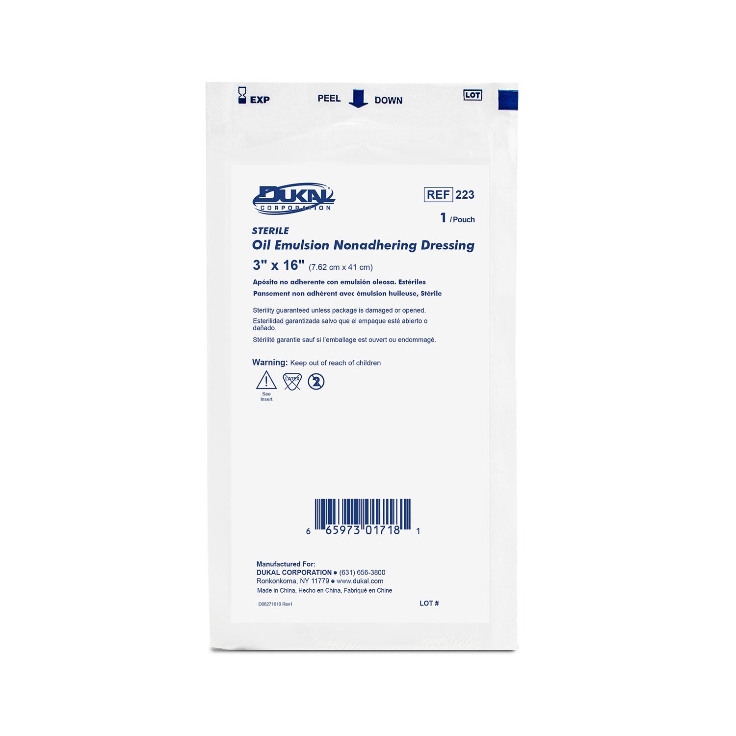 Dukal Oil Emulsion Dressing, 3 x 16", Sterile, 1/pk, 36 pk/bx