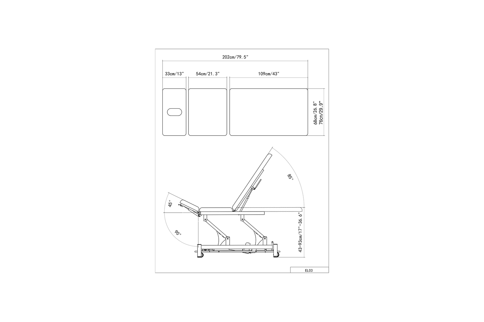 PARICO-Coinfycare PRO Series Electric Hi-Lo Treatment Table – 3 Section ,  ADA 17" Height EL03PRO23-68