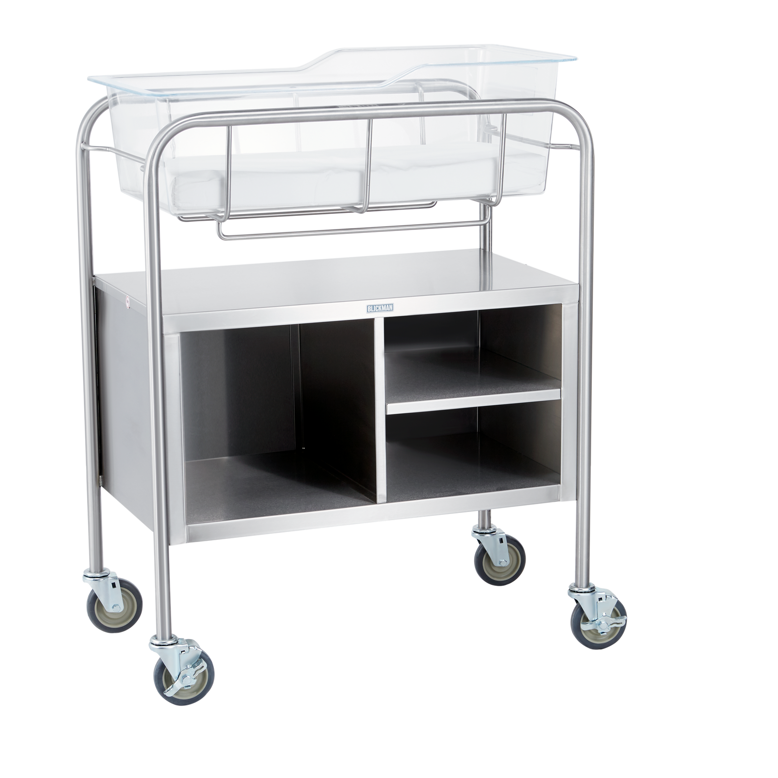 Blickman 8049SS-KIT Coleman Stainless Steel Bassinet Kit with Open Cabinet, Basket & Mattress Pad | QuinceMedical.com