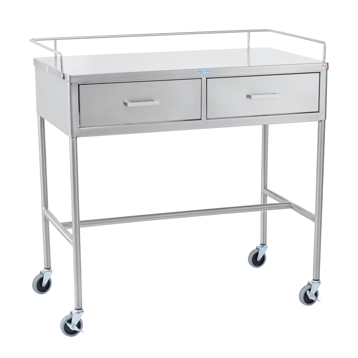 Blickman 7856SS Crescent Stainless Steel Utility Table with 2 Drawers & H-Brace, 36"W x 20"D | QuinceMedical.com