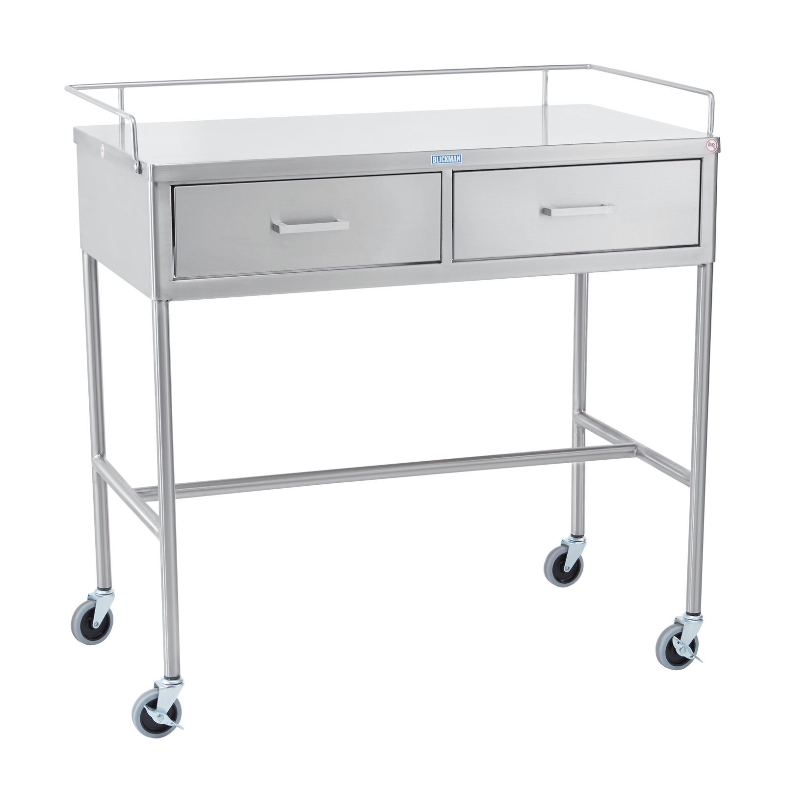 Blickman 7856SS-SH Crescent Stainless Steel Utility Table with 2 Drawers & Lower Shelf, 36"W x 20"D | QuinceMedical.com