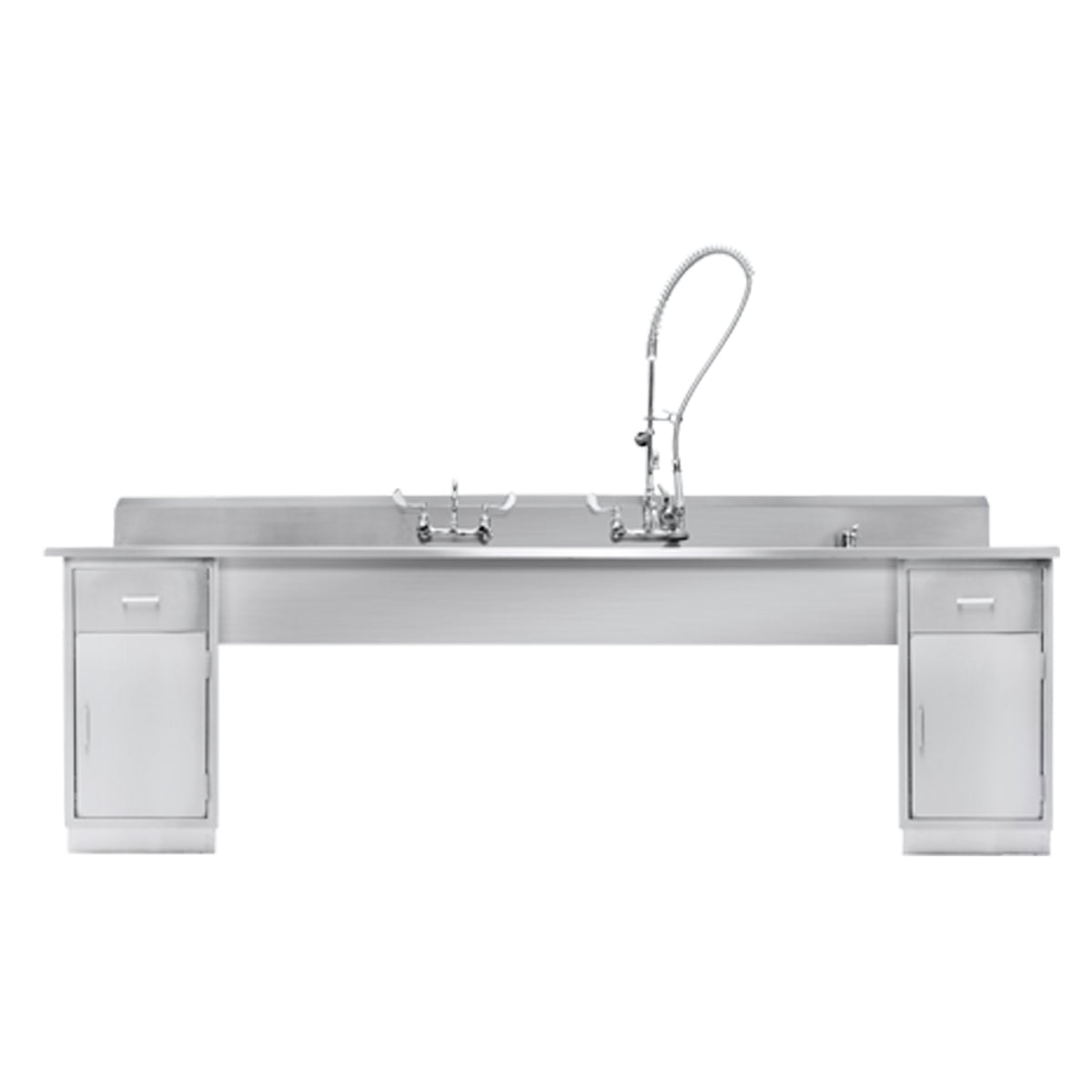 Blickman DSBC26 Decontamination Station with Base Cabinets, 3 Sinks, Wall-Mount Faucet, 116"W x 26 1/2"D | QuinceMedical.com