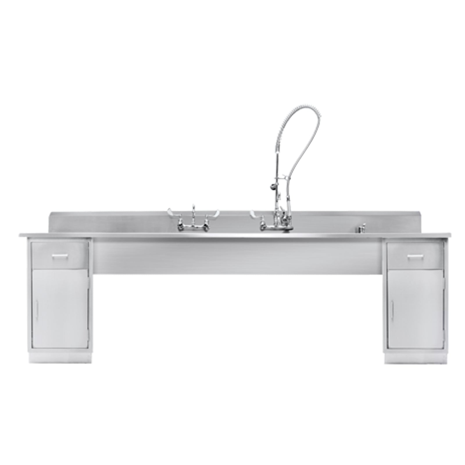 Blickman DSBC26 Decontamination Station with Base Cabinets, 3 Sinks, Wall-Mount Faucet, 116"W x 26 1/2"D | QuinceMedical.com