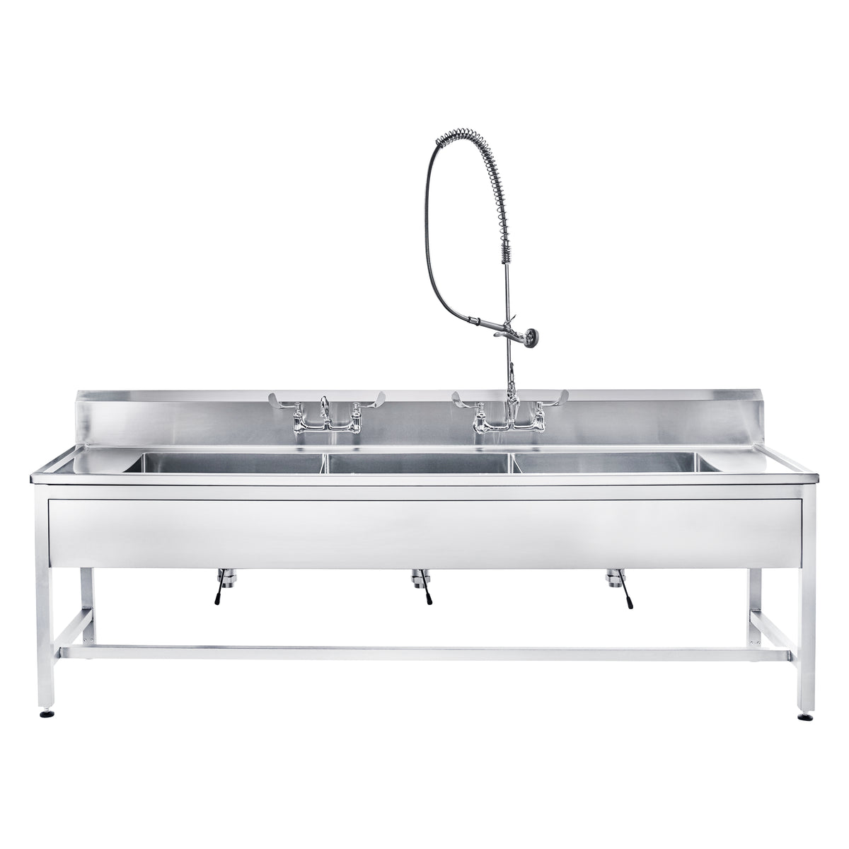 Blickman DSHB26 Decontamination Station with Stationary Legs & H-Brace, 3 Sinks, Wall-Mount Faucet | QuinceMedical.com