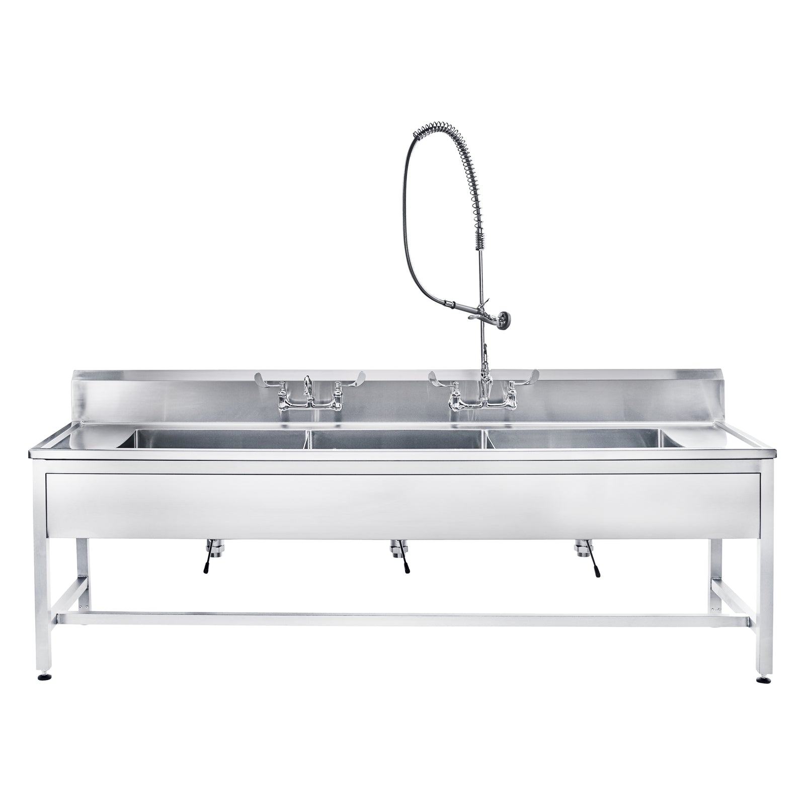 Blickman DSHB26 Decontamination Station with Stationary Legs & H-Brace, 3 Sinks, Wall-Mount Faucet | QuinceMedical.com