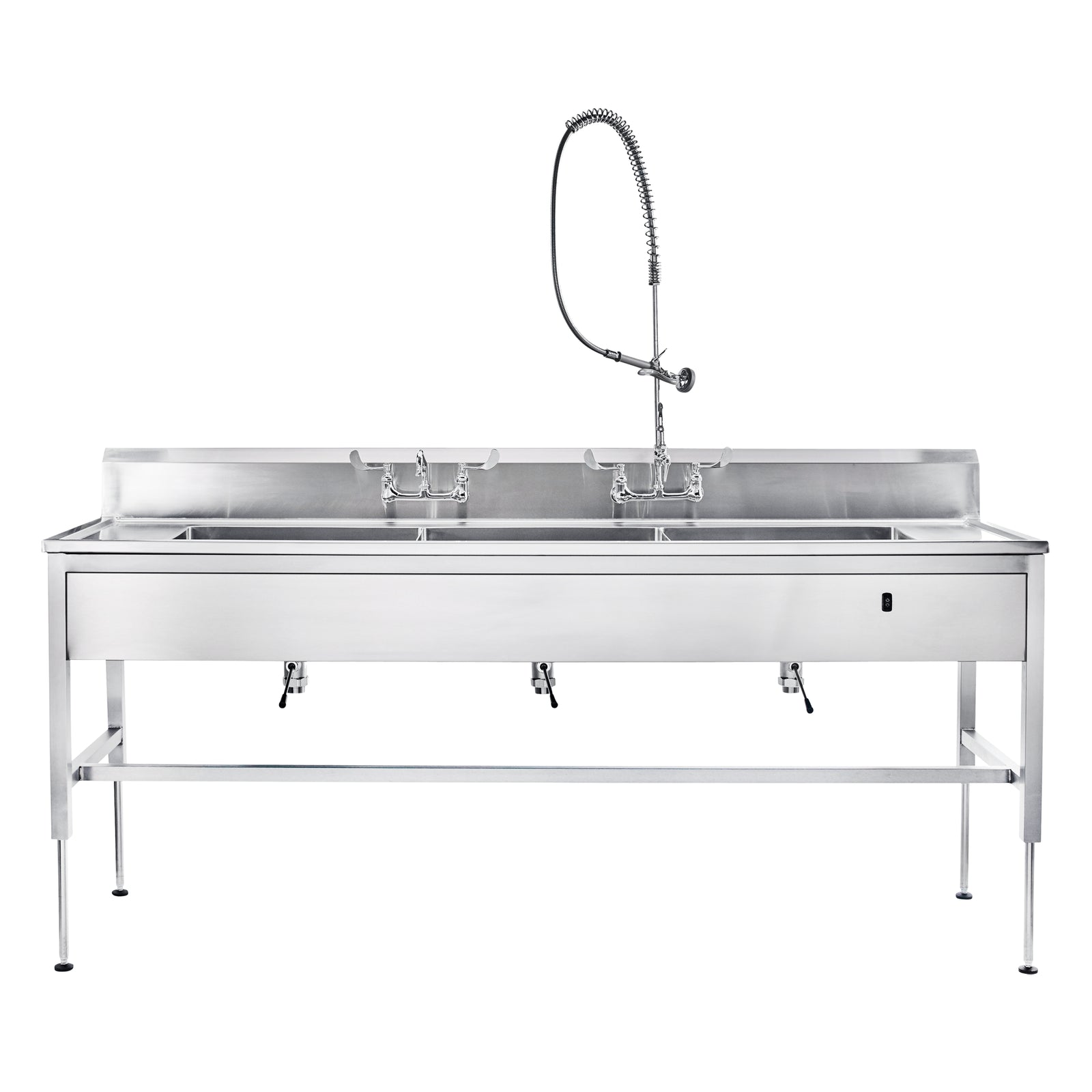 Blickman DSHY26 Hydraulic Height-Adjustable Decontamination Station, 3 Sinks, Wall-Mount Faucet | QuinceMedical.com