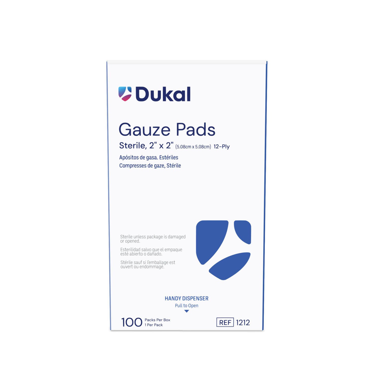 Dukal Gauze Pad, 2 x 2", 12-Ply, Sterile, 100/bx, 24 bx/cs
