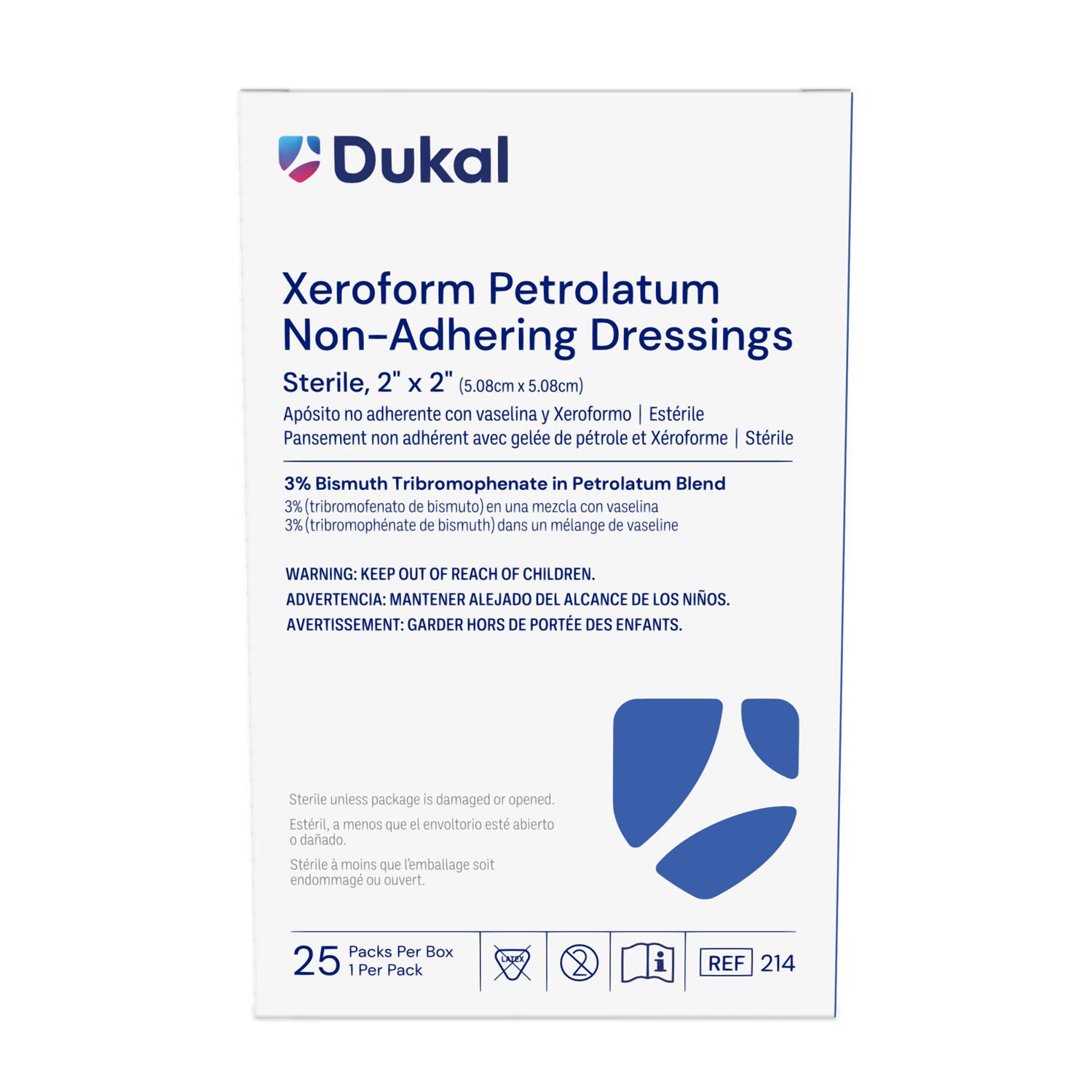 Dukal Xeroform Gauze Dressing, 2 x 2", Sterile, 1/pk, 25 pk/bx