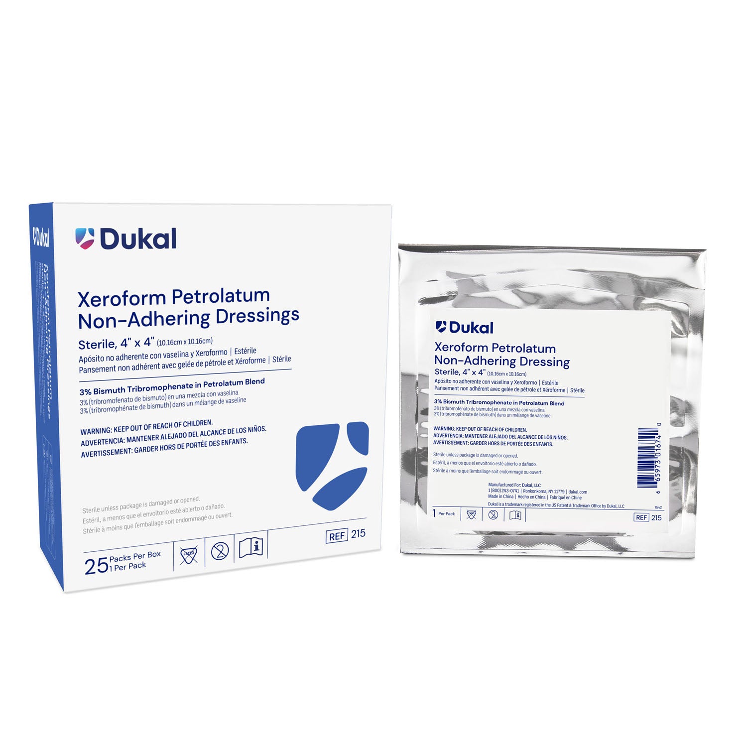 Dukal Xeroform Gauze Dressing, 4 x 4", Sterile, 1/pk, 25 pk/bx