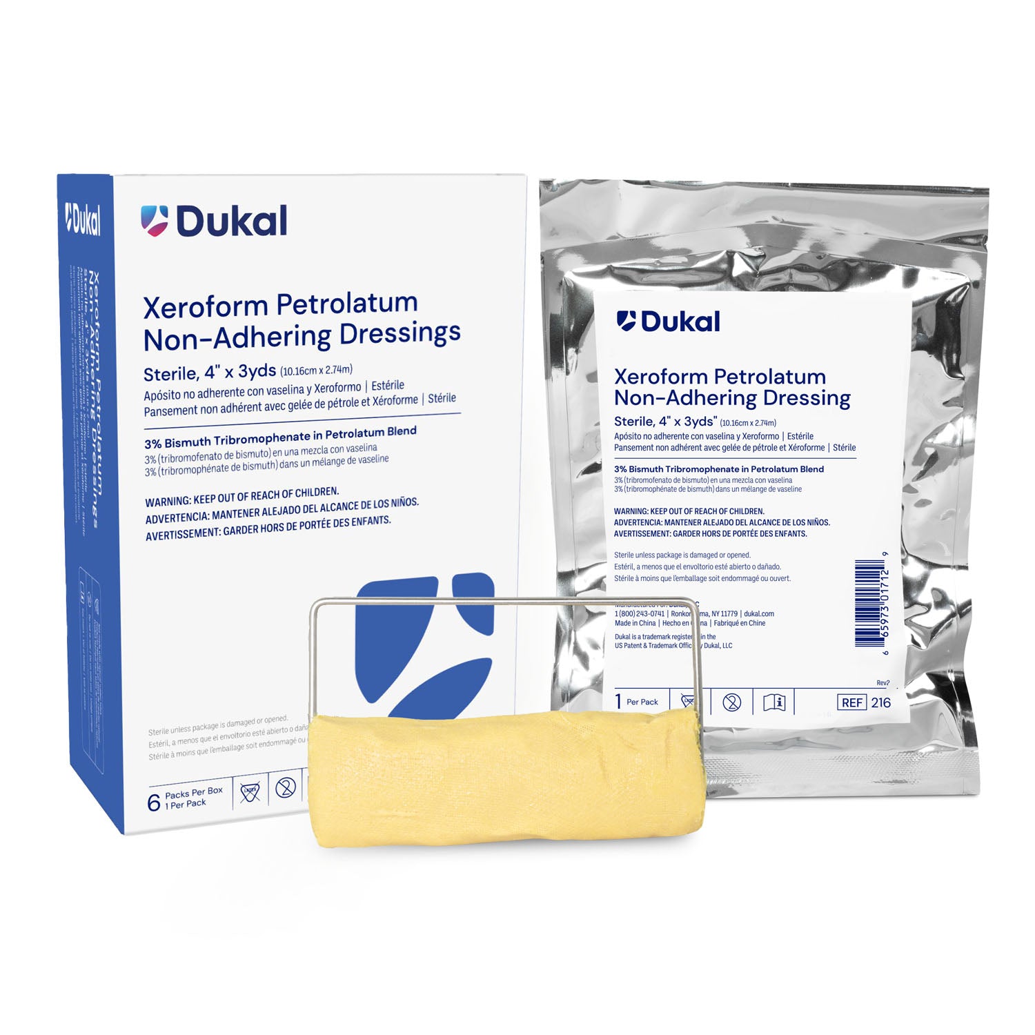 Dukal Xeroform Gauze Dressing, 4 x 3 yds, Sterile, 1/pk, 6 pk/bx