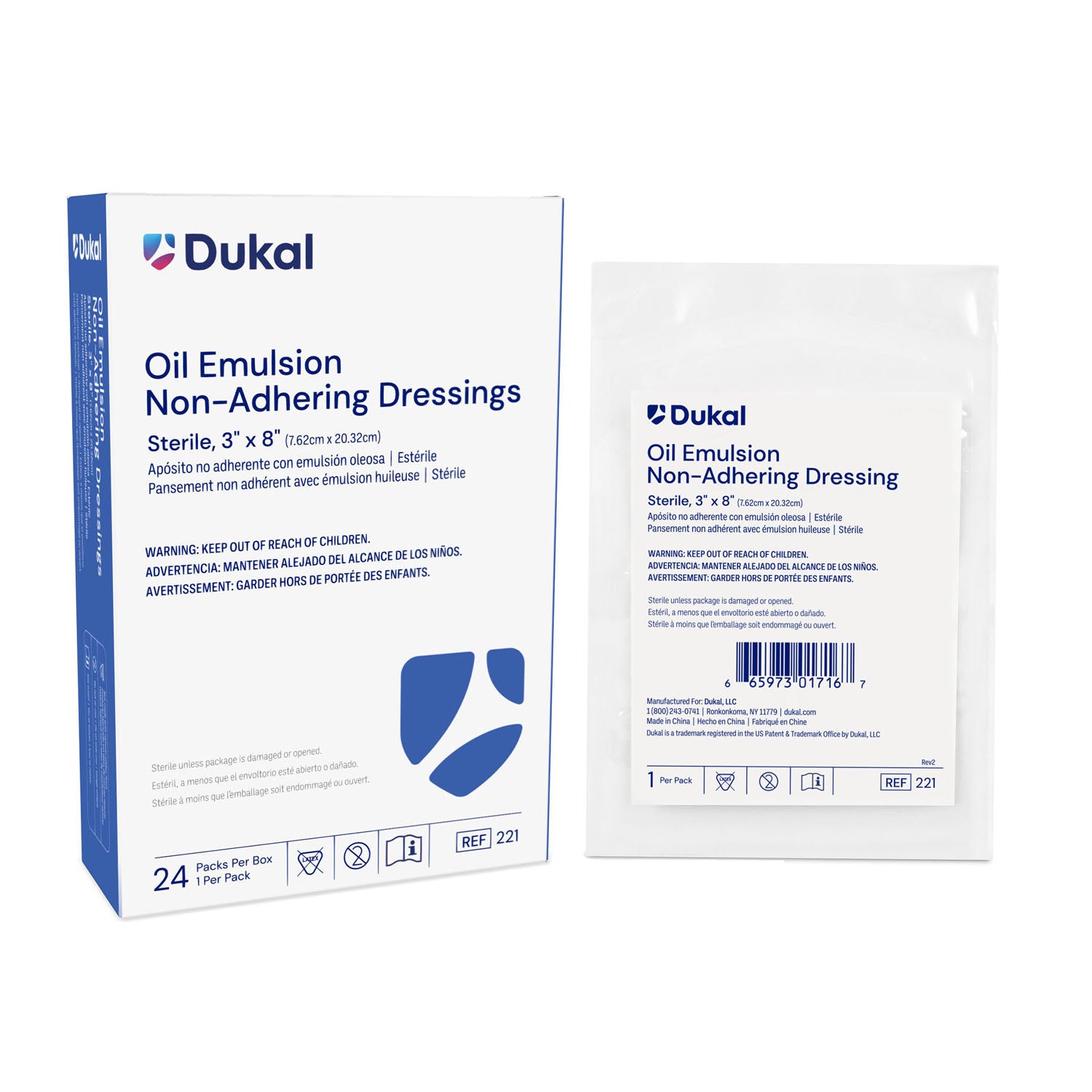 Dukal Oil Emulsion Dressing, 3 x 8", Sterile, 1/pk, 24 pk/bx