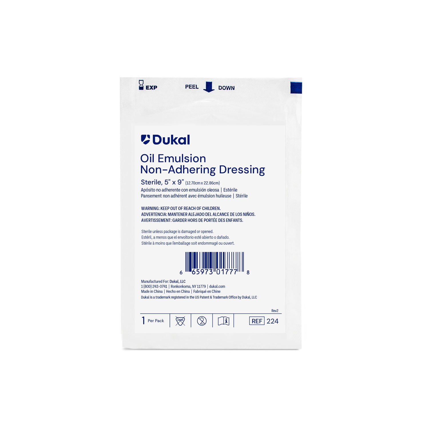 Dukal Oil Emulsion Dressing, 5 x 9", Sterile, 1/pk, 12 pk/bx