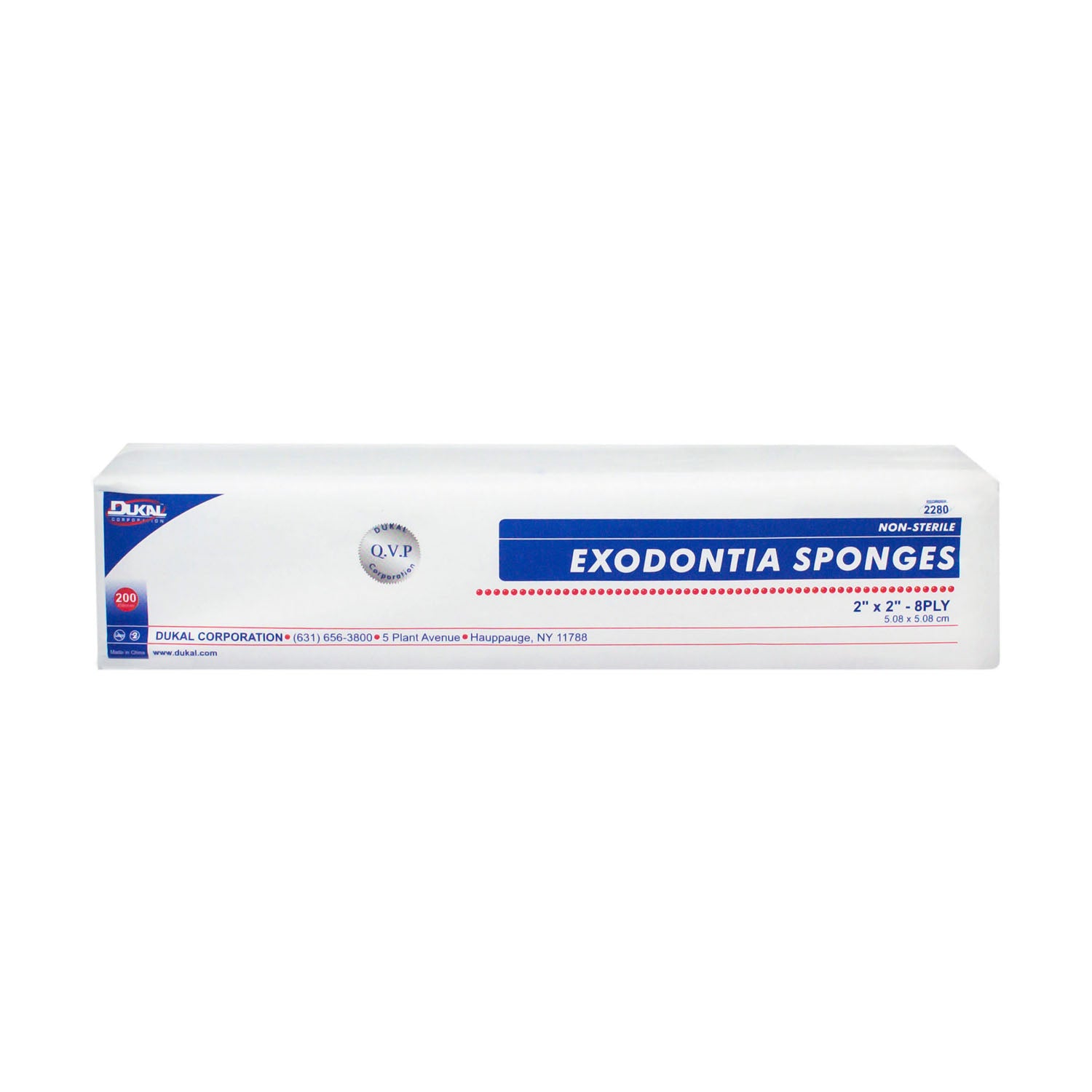 Dukal Gauze Sponge, 2 x 2", Non-Sterile, 8-Ply, Cotton Filled, 200/bg, 25 bg/cs