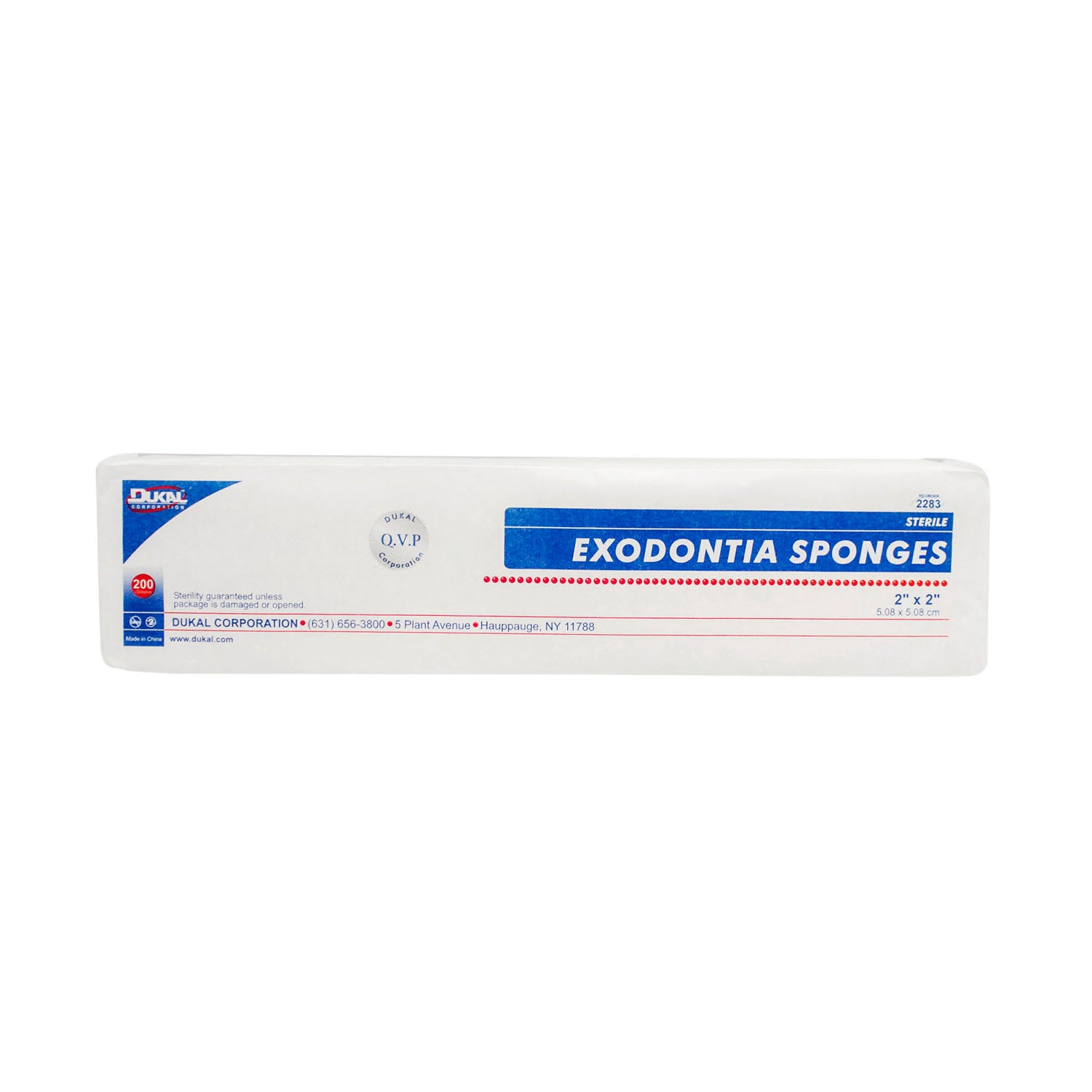 Dukal Gauze Sponge, 2 x 2", Sterile, 8-Ply, Cotton Filled, 200/bg, 25 bg/cs