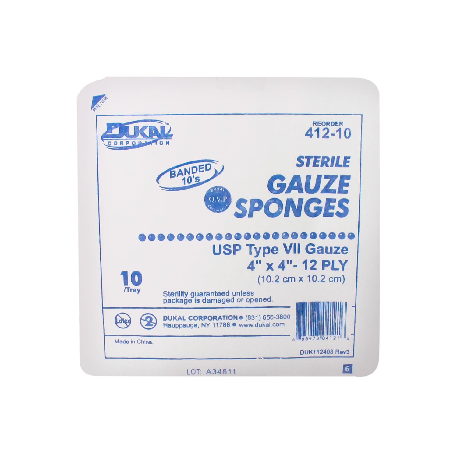 Dukal Gauze Sponge, 4 x 4", Sterile Tray, 12-Ply, 10/tray, 128 tray/cs