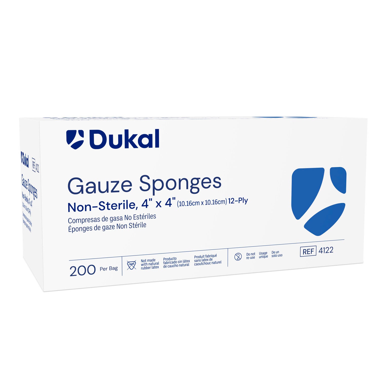 Dukal Gauze Sponge, 4 x 4", Non-Sterile, 12-Ply, 200/bg, 10 bg/cs (50 cs/plt)