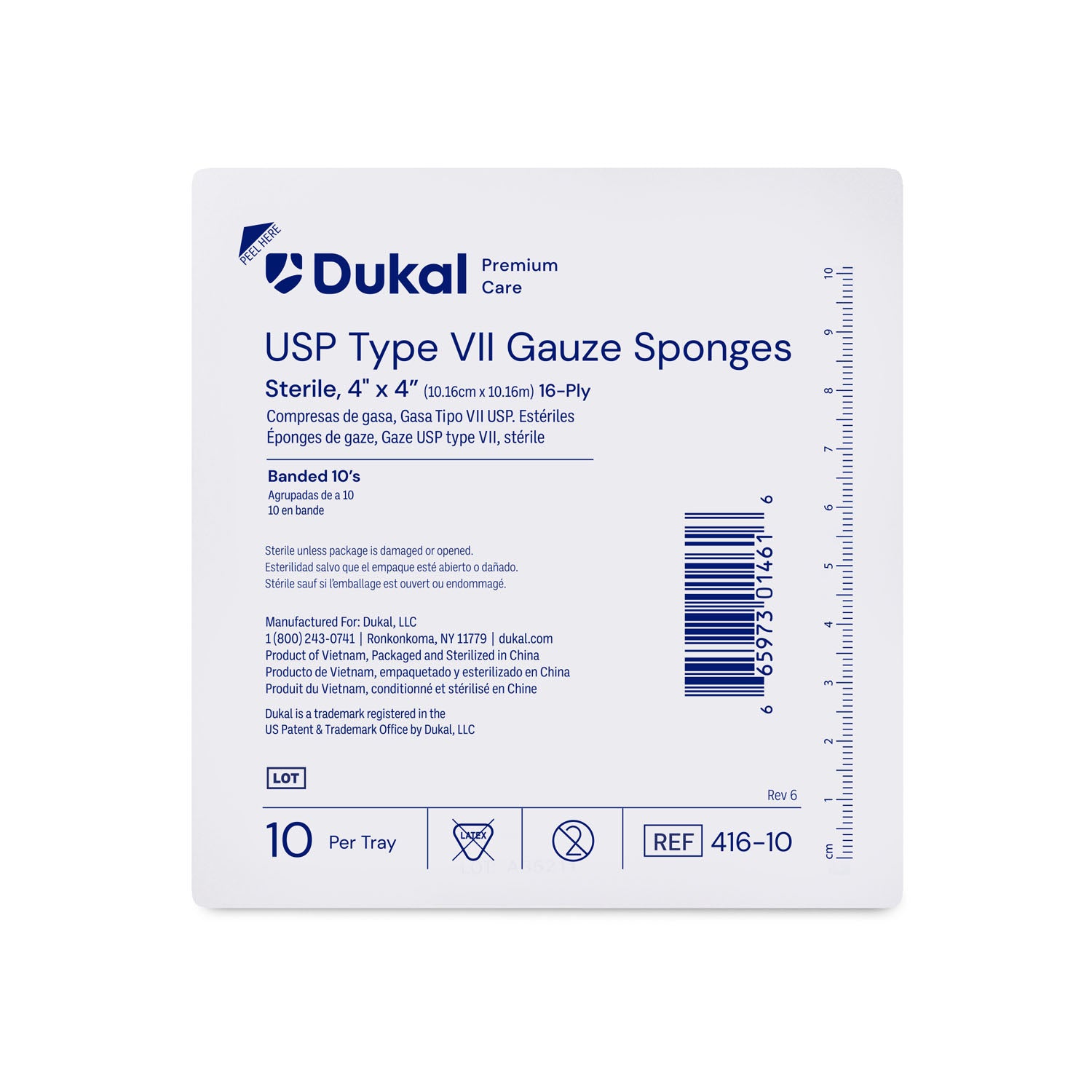 Dukal Gauze Sponge, 4 x 4", Type VII, 16-Ply, Sterile, 10/try, 128 tray/cs
