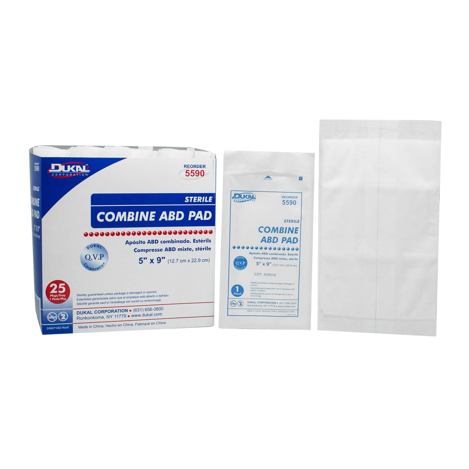 Dukal ABD Pad, 5 x 9", Sterile, 1/pk, 25 pk/tray, 16 tray/cs (24 cs/plt)