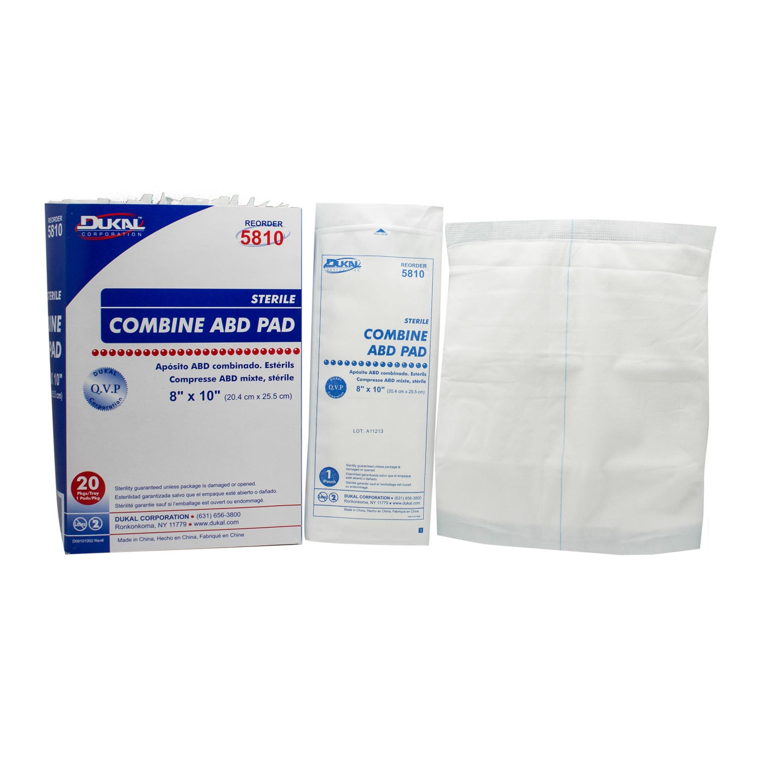 Dukal ABD Pad, 8 x 10", Sterile, 1/pk, 20 pk/tray, 16 tray/cs (18 cs/plt)