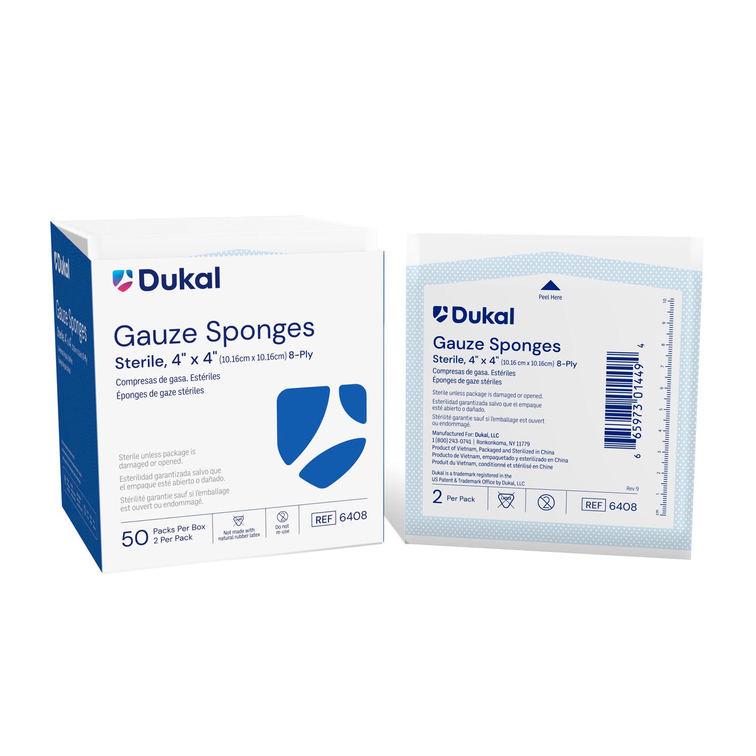 Dukal Gauze Sponge, 4 x 4", Sterile, 8-Ply, 2/pk, 50 pk/bx, 12 bx/cs