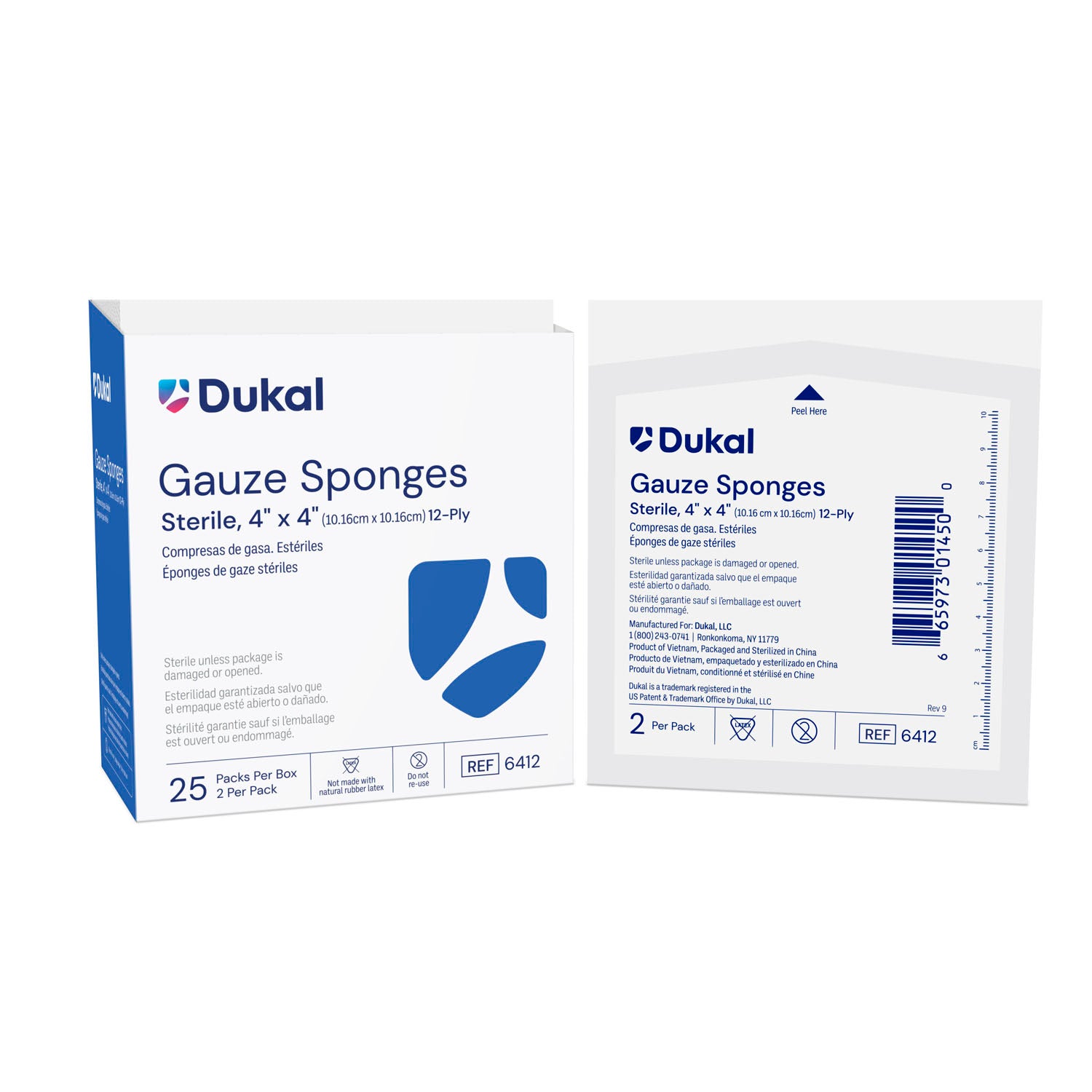 Dukal Gauze Sponge, 4 x 4", Sterile, 12-Ply, 2/pk, 25 pk/bx, 24 bx/cs