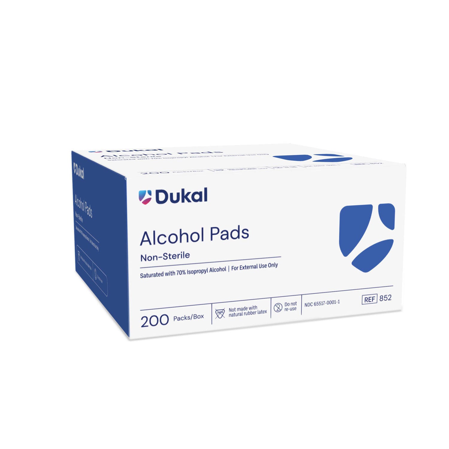 Dukal Alcohol Prep Pad, Medium, 2-Ply, Non-Sterile, 200/bx, 20 bx/cs (120 cs/plt)