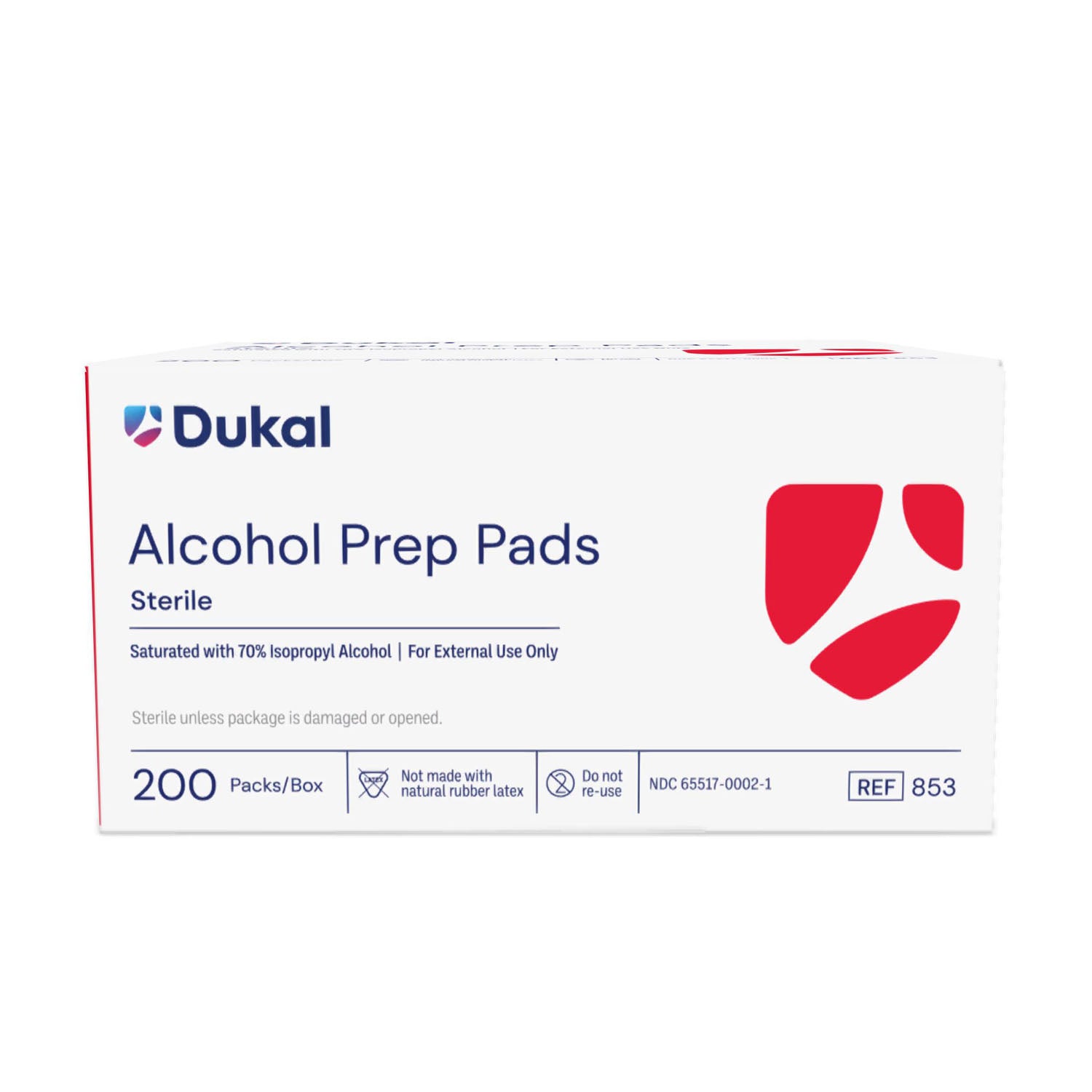 Dukal Alcohol Prep Pads, Medium, 2-Ply, Sterile, 200/bx, 20 bx/cs (70 cs/plt)