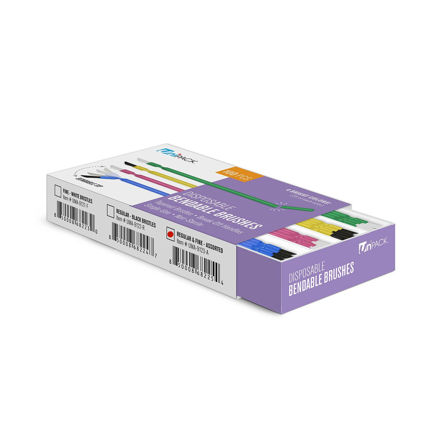 Dukal Bendable Brushes 6 Assorted, Regular & Fine, 100/bx