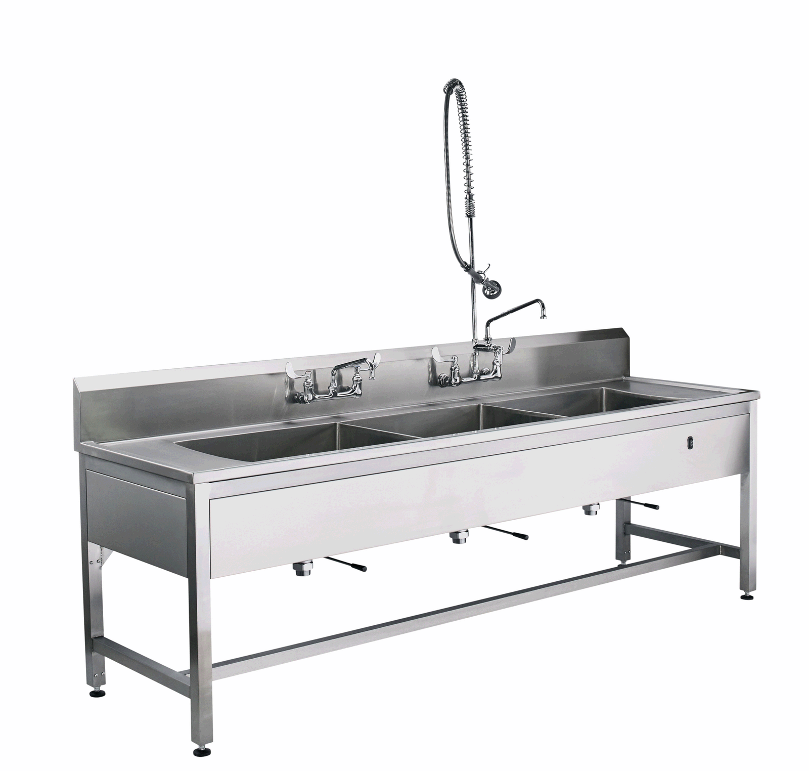 Blickman DSHY26 Hydraulic Height-Adjustable Decontamination Station, 3 Sinks, Wall-Mount Faucet | QuinceMedical.com