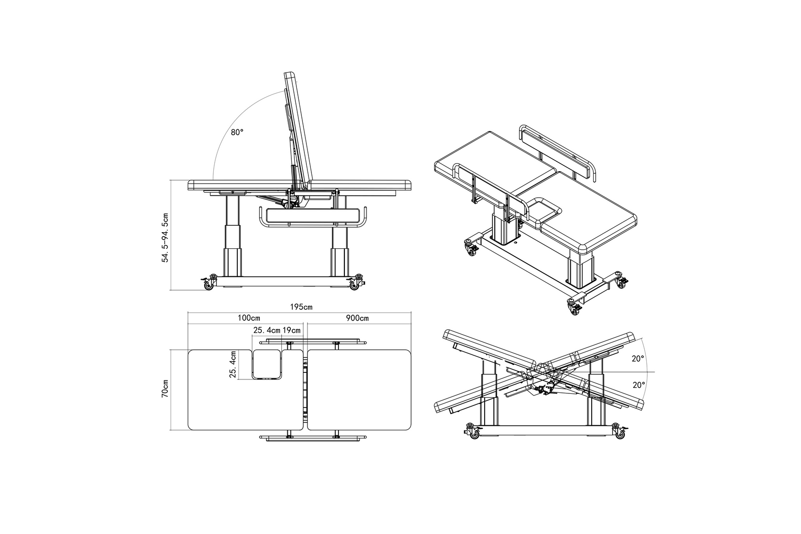 PARICO-Coinfycare Multi-Use Imaging Power Table with Safety Side Rail & Strap – 2 Section ELT200SD