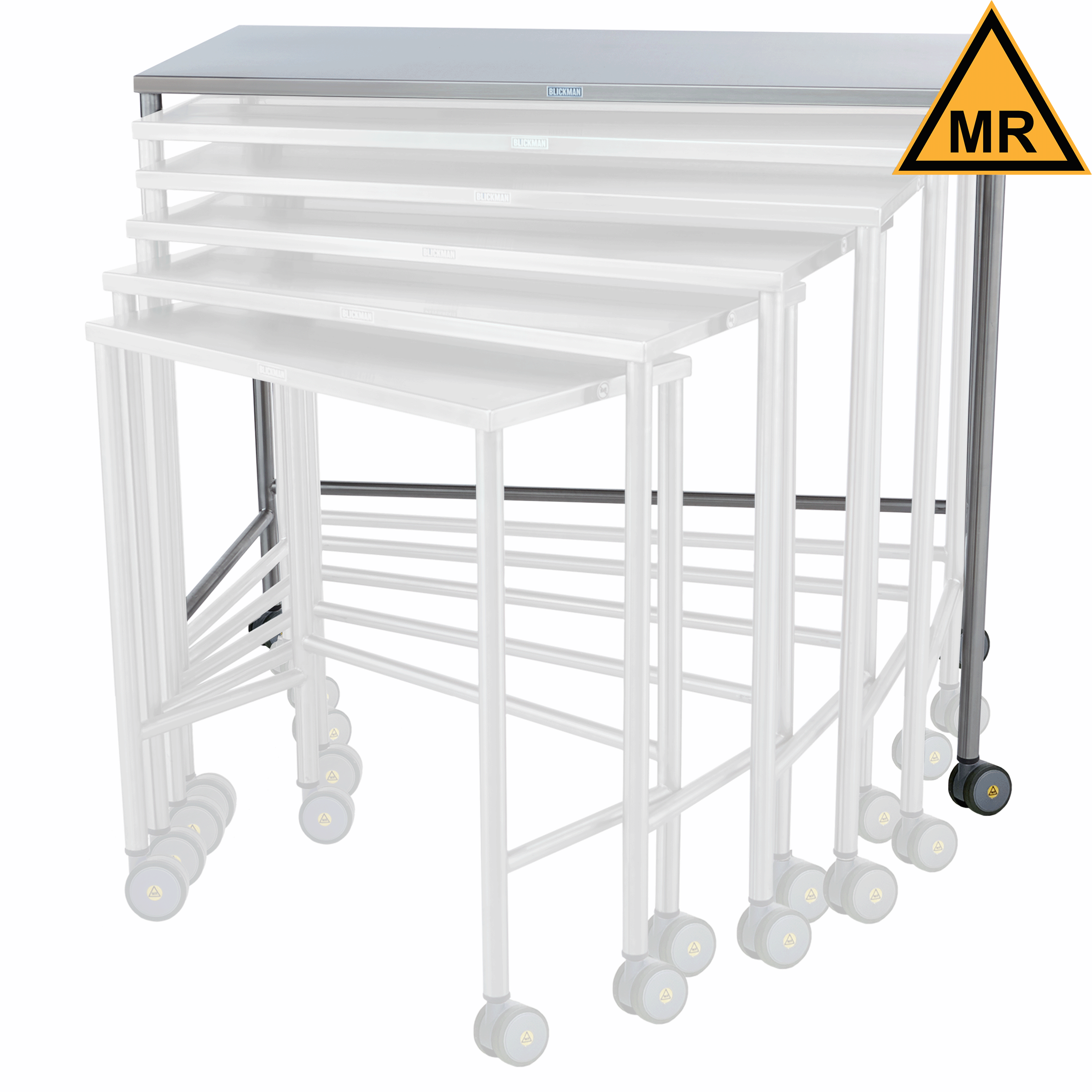 Blickman 7821MR MR Conditional Stainless Steel Nested Instrument Tables, Complete Set of 6 | QuinceMedical.com