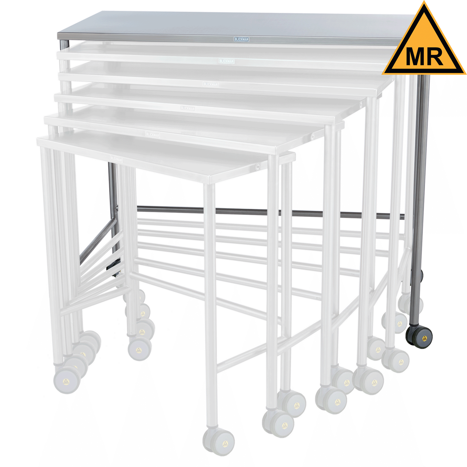 Blickman 7821MR MR Conditional Stainless Steel Nested Instrument Tables, Complete Set of 6 | QuinceMedical.com