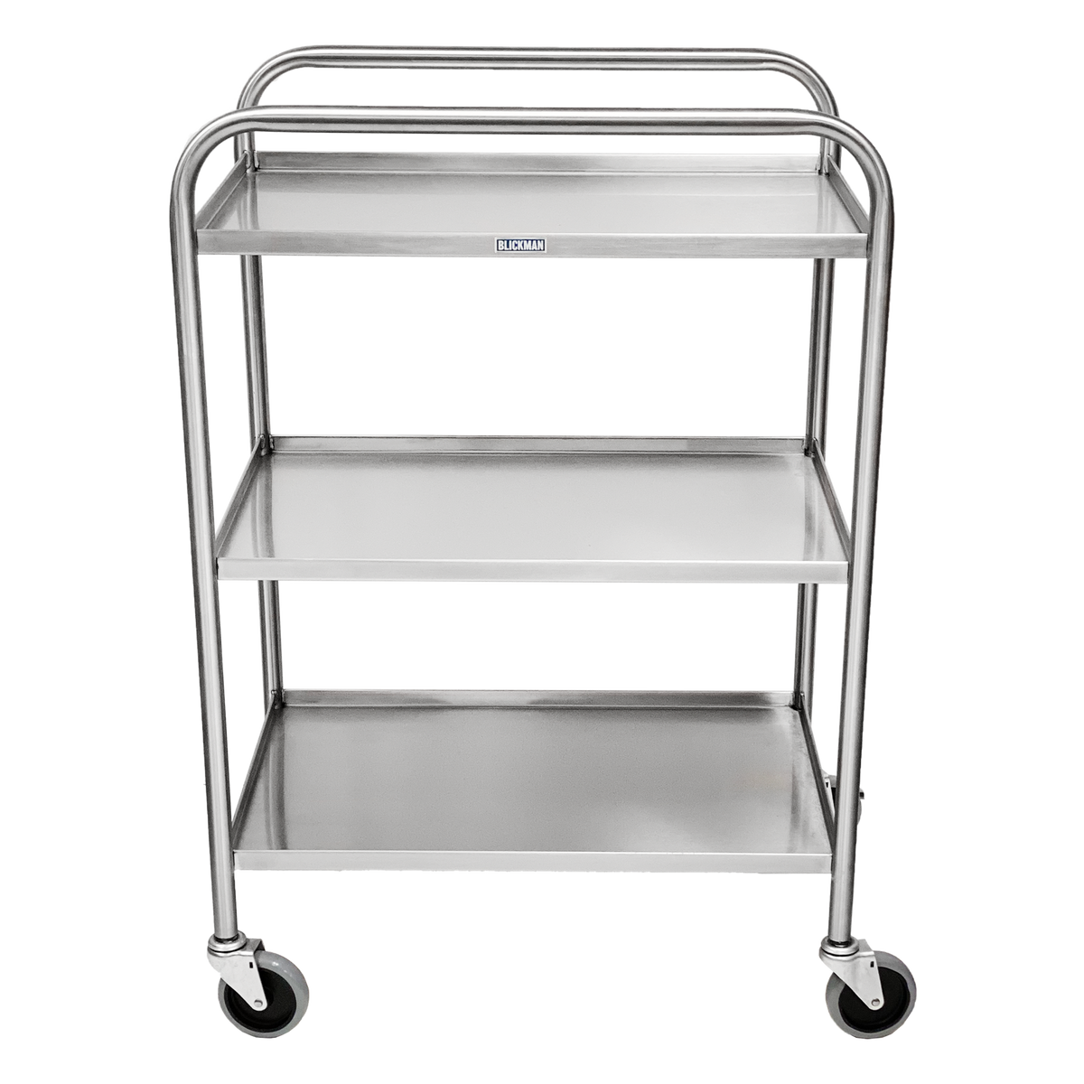 Blickman 7535SS Medium Duty Stainless Steel Utility Cart with Side Rails, 3 Shelves | QuinceMedical.com
