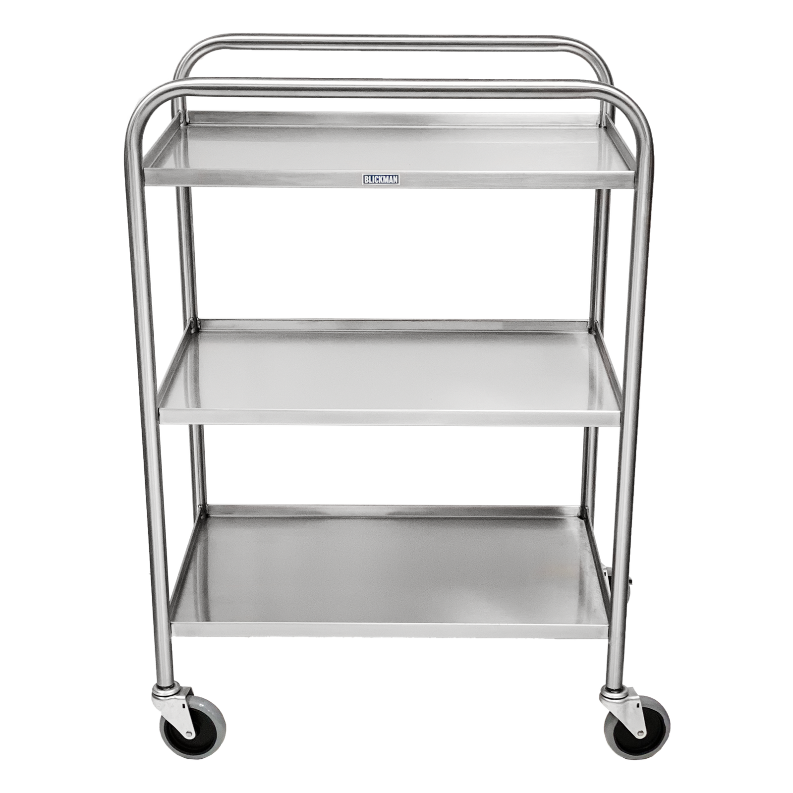 Blickman 7535SS Medium Duty Stainless Steel Utility Cart with Side Rails, 3 Shelves | QuinceMedical.com