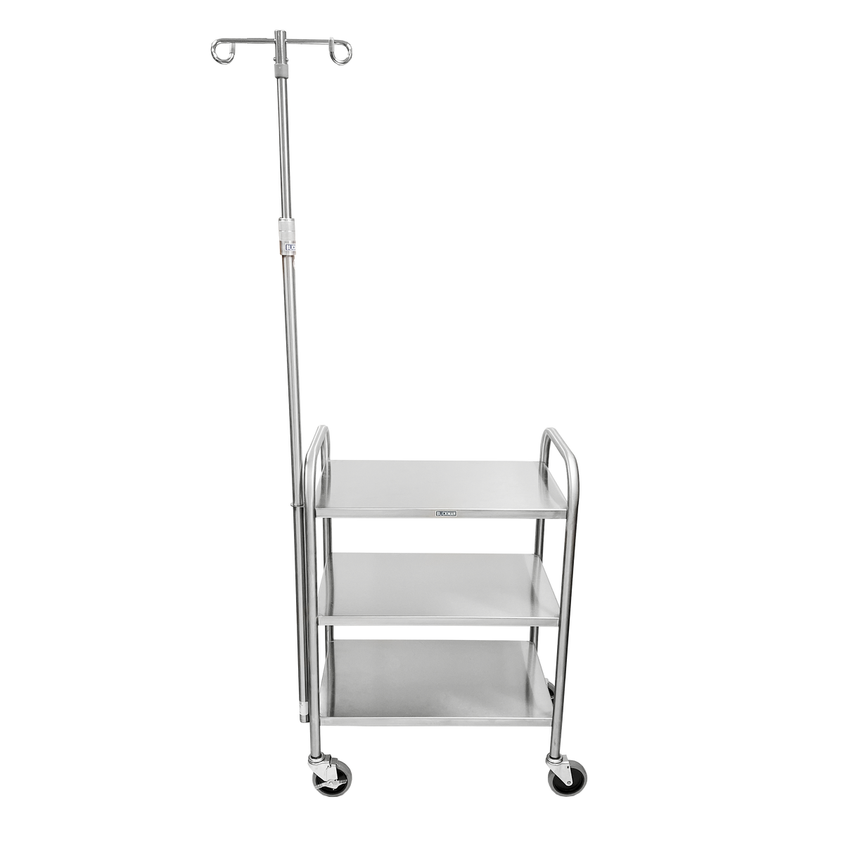 Blickman 7536SS-IV Medium Duty Stainless Steel Utility Cart with End Rails and IV Pole | QuinceMedical.com