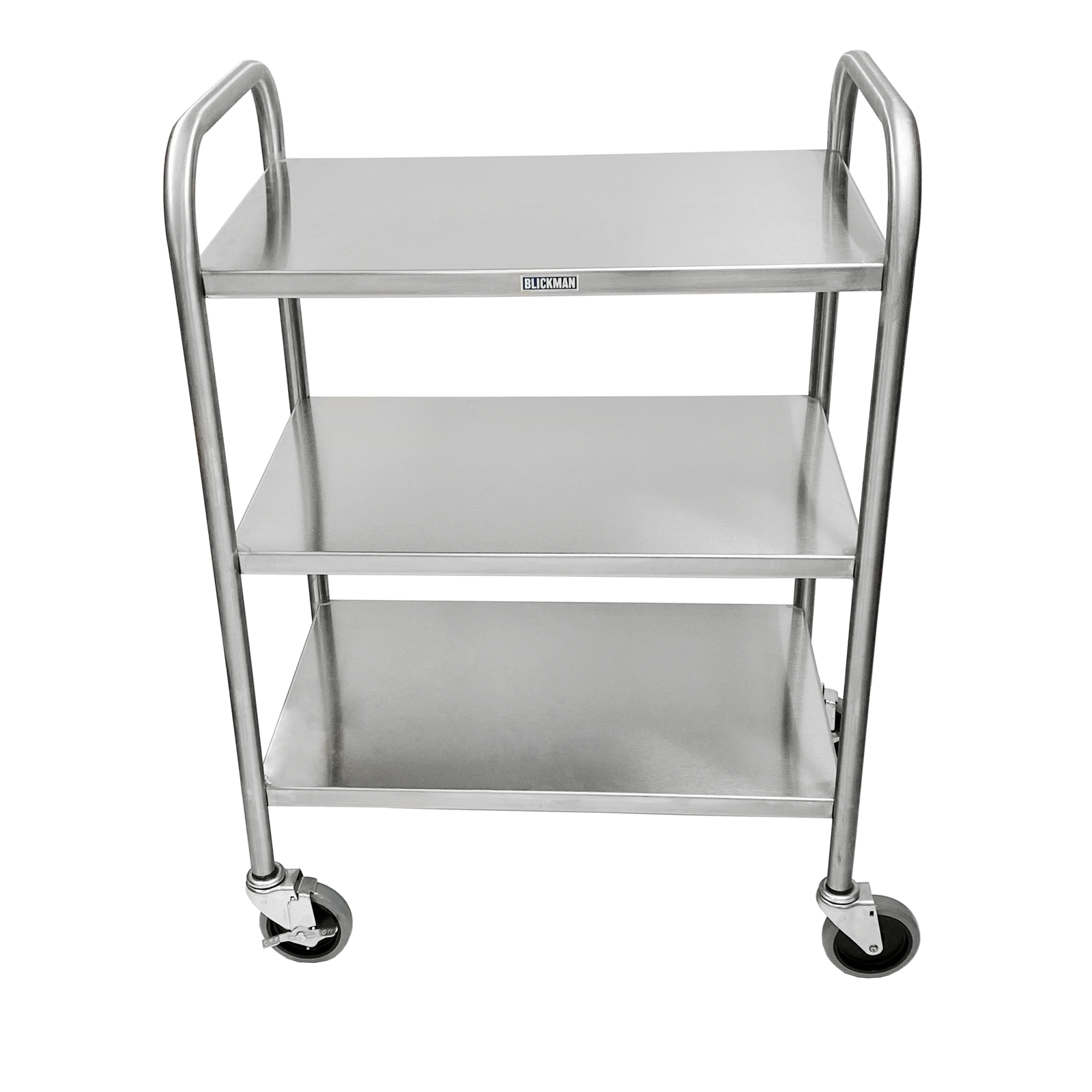 Blickman 7536SS Medium Duty Stainless Steel Utility Cart with End Rails, 3 Shelves | QuinceMedical.com