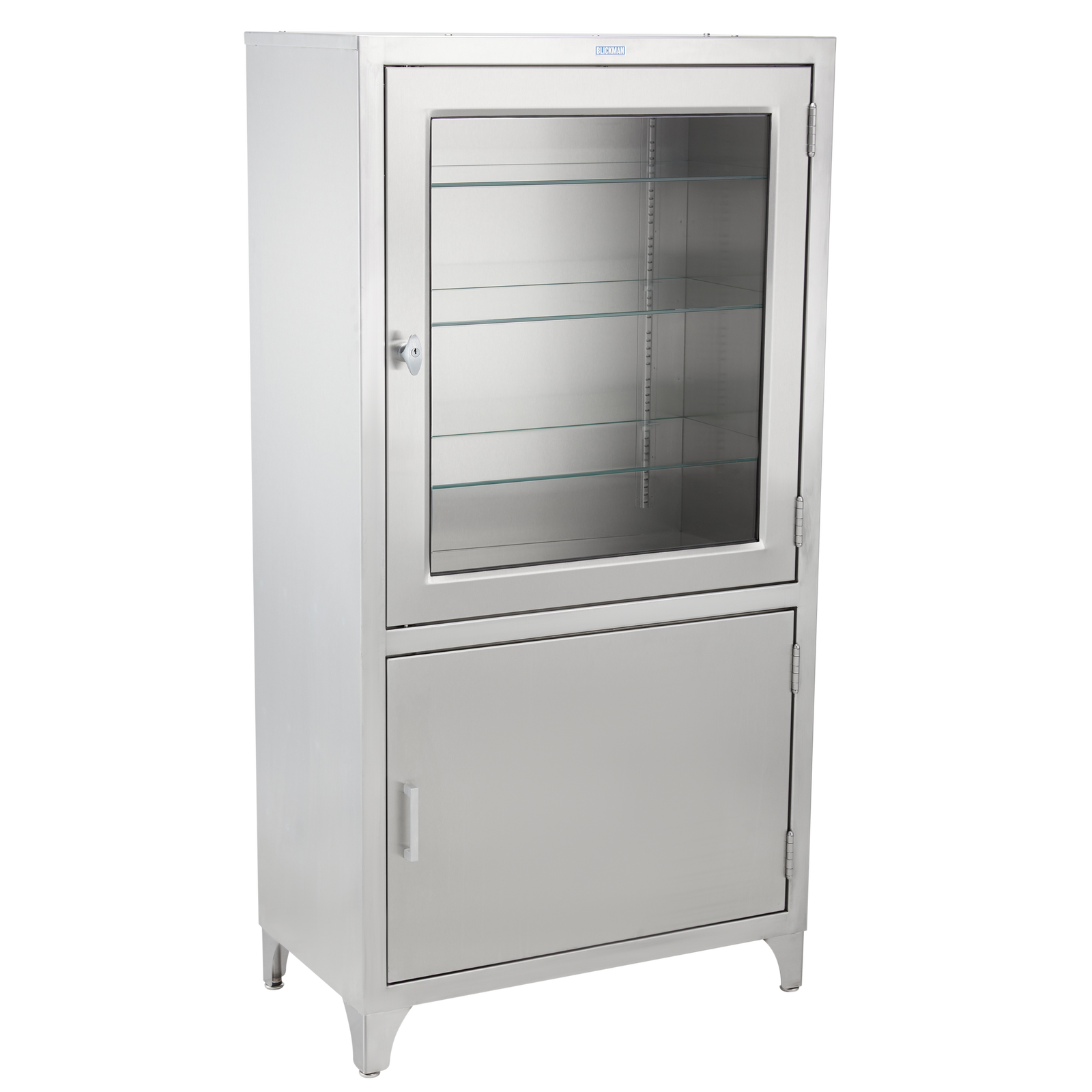Blickman 7953SS Kay Freestanding Stainless Steel Medical Storage Cabinet, Glass Upper Door, 30"W | QuinceMedical.com