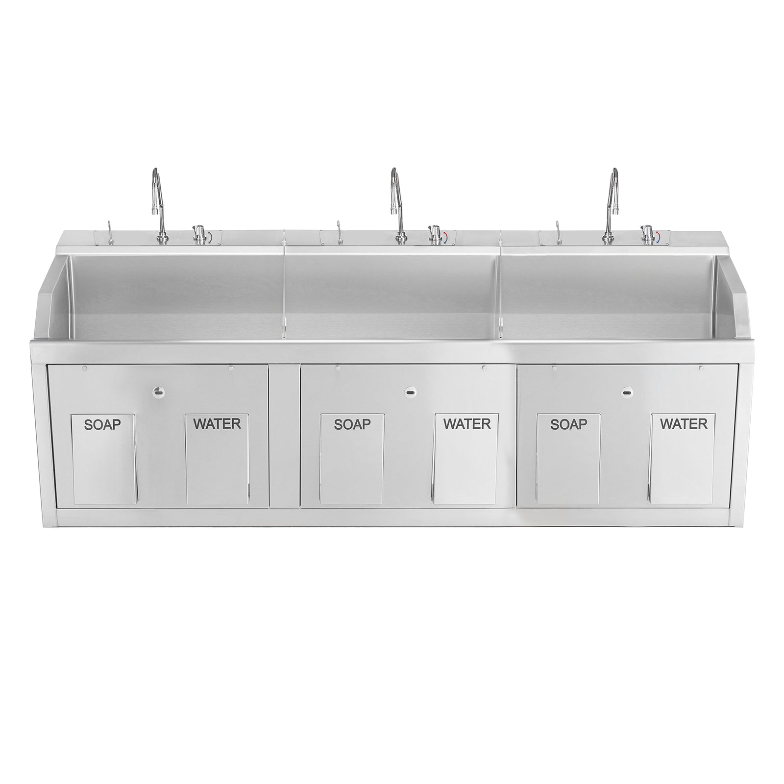 Blickman 9883SSPED Lodi Triple Station Surgical Scrub Sink, Pedestal, with Eyewash & Digital Timer | QuinceMedical.com