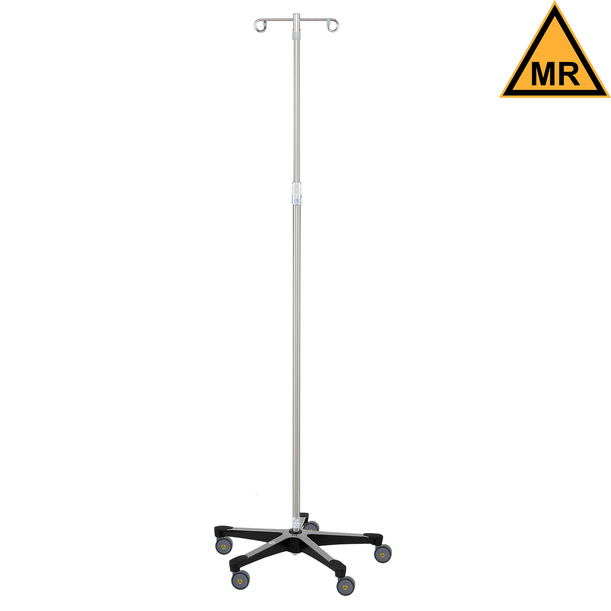 Blickman 7792MR-2 MR Conditional 5-Leg Stainless Steel IV Stand, Twist Lock, 2 Hooks | QuinceMedical.com