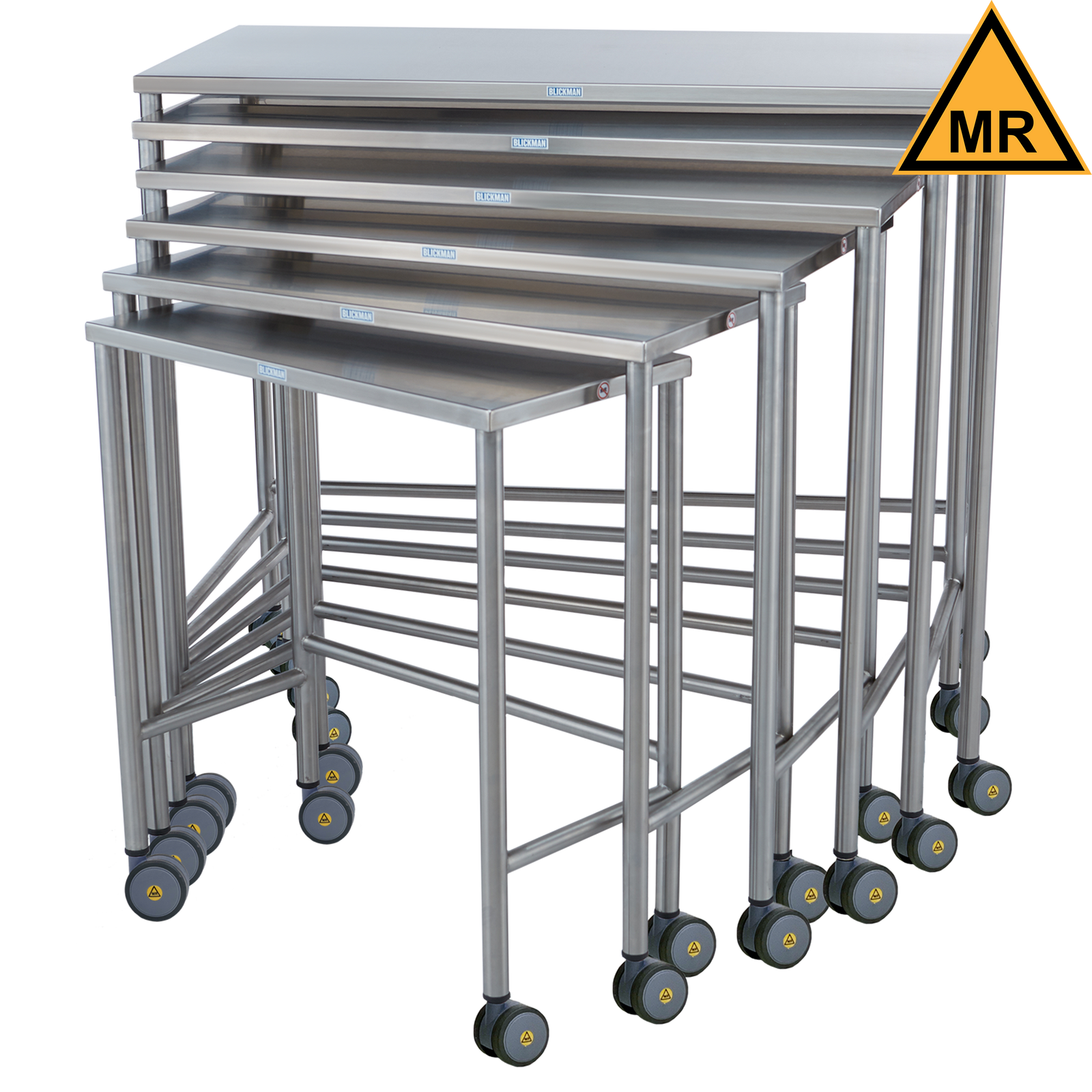 Blickman 7821MR MR Conditional Stainless Steel Nested Instrument Tables, Complete Set of 6 | QuinceMedical.com