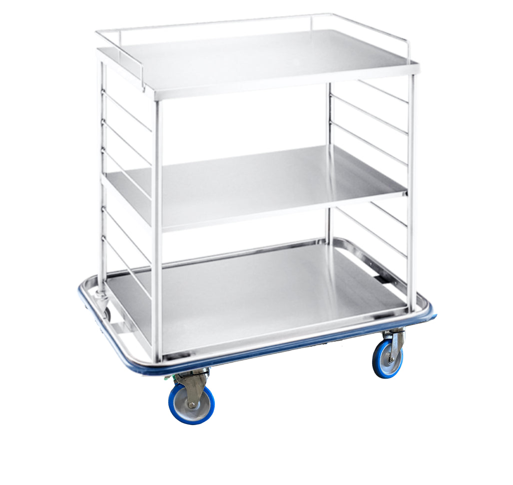 Blickman OCC3 Open Surgical Case Cart with Solid Stainless Steel Shelves, 42"W x 29"D | QuinceMedical.com