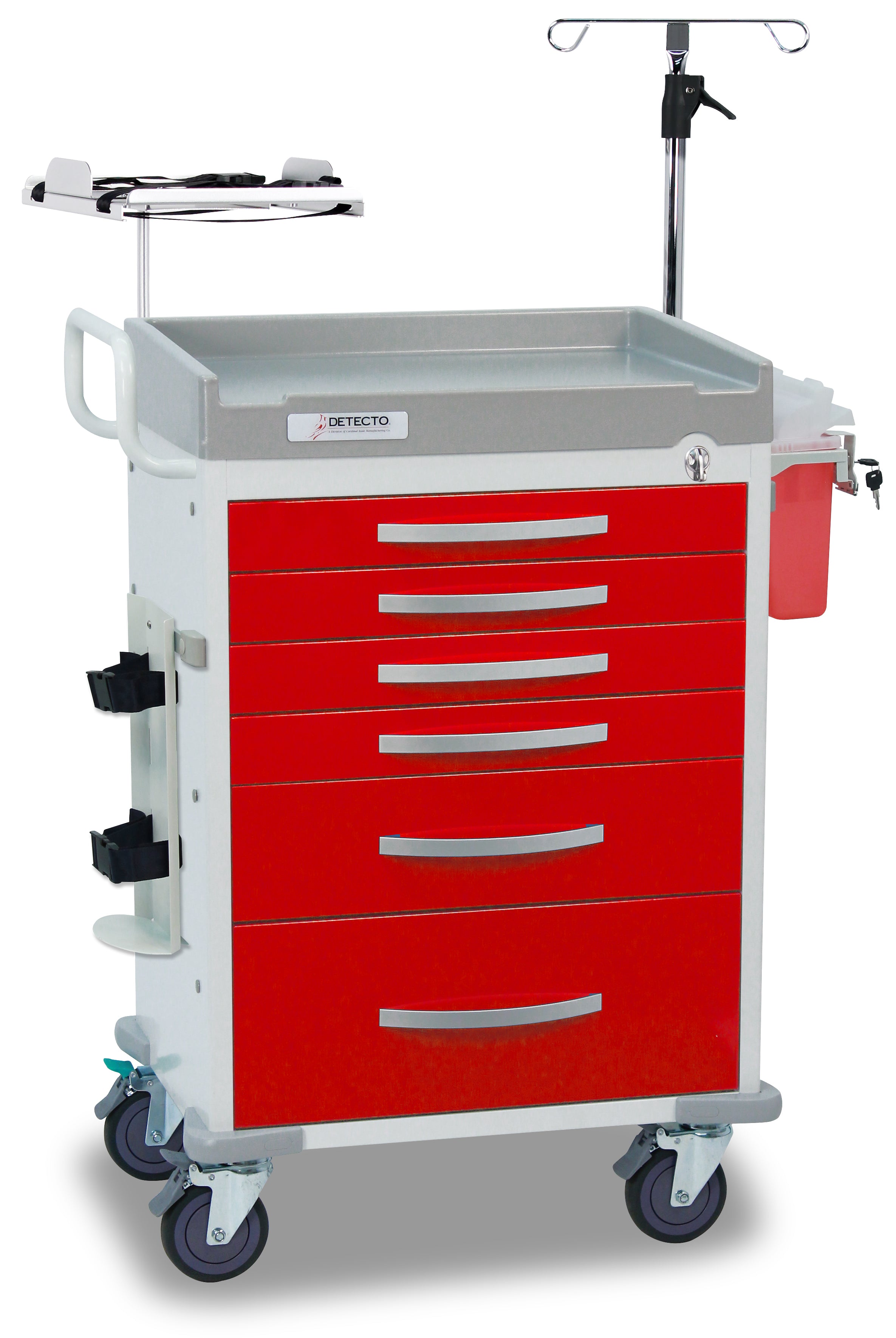 DETECTO Rescue Series ER Medical Cart, 5 Red Drawers