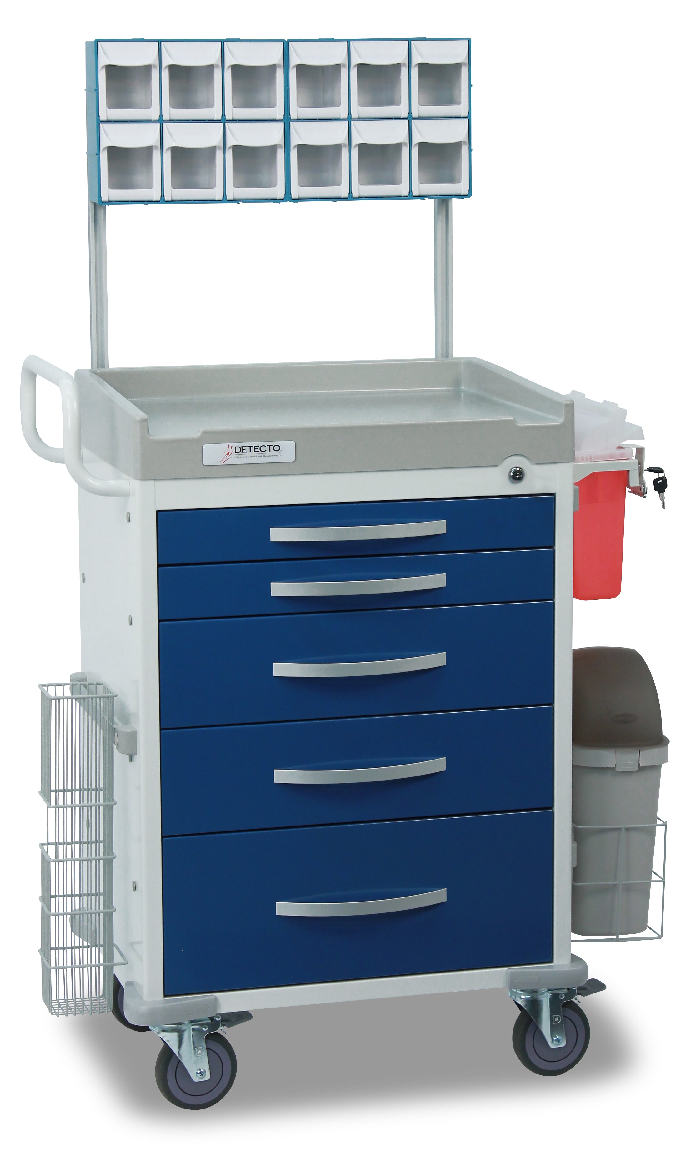 DETECTO Rescue Series Anesthesiology Medical Cart, 5 Blue Drawers